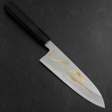 Santoku White Steel #2 Kasumi Chokin Nami Fuji Buffalo Ebony Handle 180mm-[Musashi]-[Japanese-Kitchen-Knives]