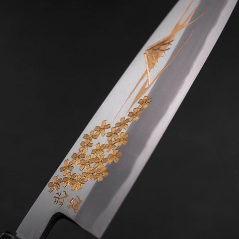 Santoku White Steel #2 Kasumi Chokin Sakura Fuji Buffalo Ebony Handle 180mm (7”)