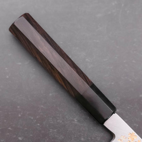 Santoku White Steel #2 Kasumi Chokin Sakura Fuji Mango de Ébano con Cuerno de Búfalo 180 mm