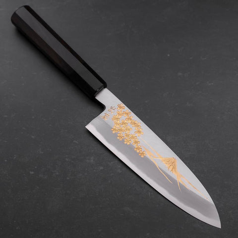 Santoku White Steel #2 Kasumi Chokin Sakura Fuji Buffalo Ebony Handle 180mm (7”)