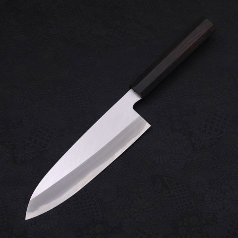 Santoku White Steel #2 Kasumi Chokin Samurai Full Moon Buffalo Ebony Handle 180mm-[Musashi]-[Japanese-Kitchen-Knives]