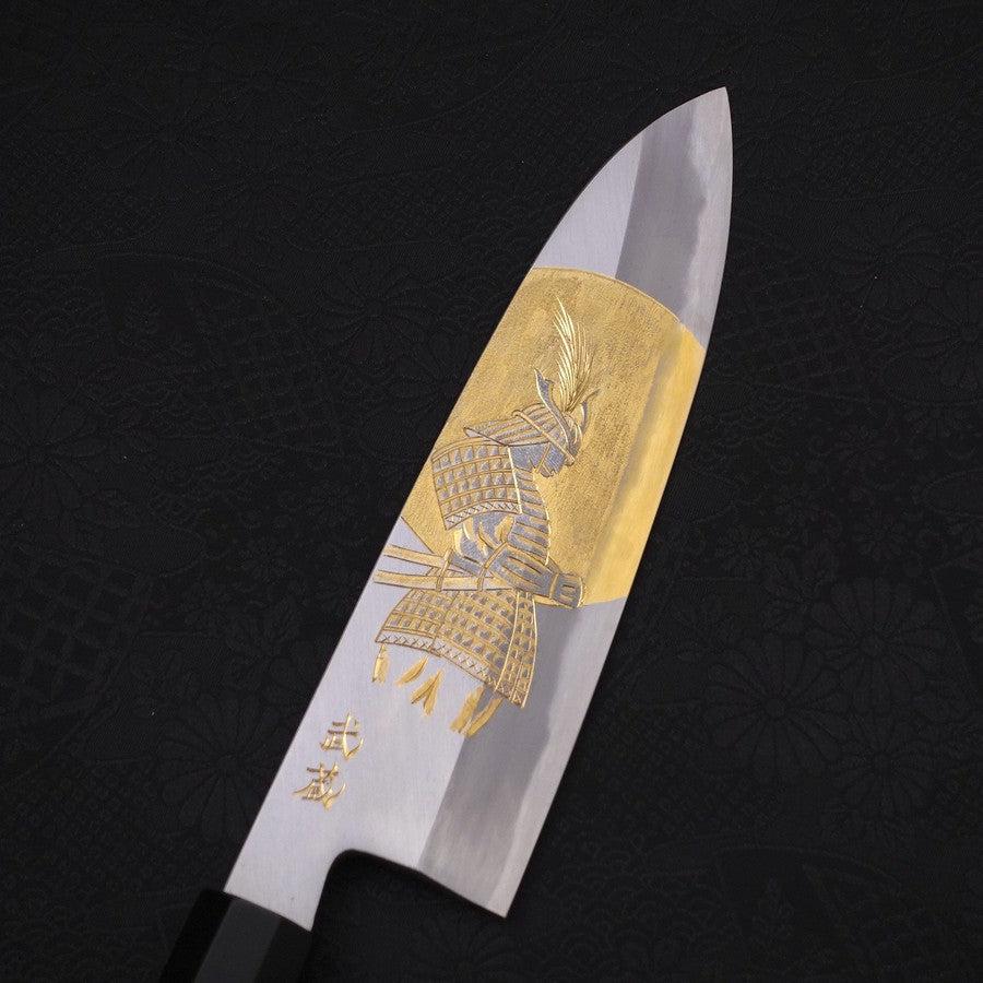 Santoku White Steel #2 Kasumi Chokin Samurai Full Moon Buffalo Ebony Handle 180mm-[Musashi]-[Japanese-Kitchen-Knives]