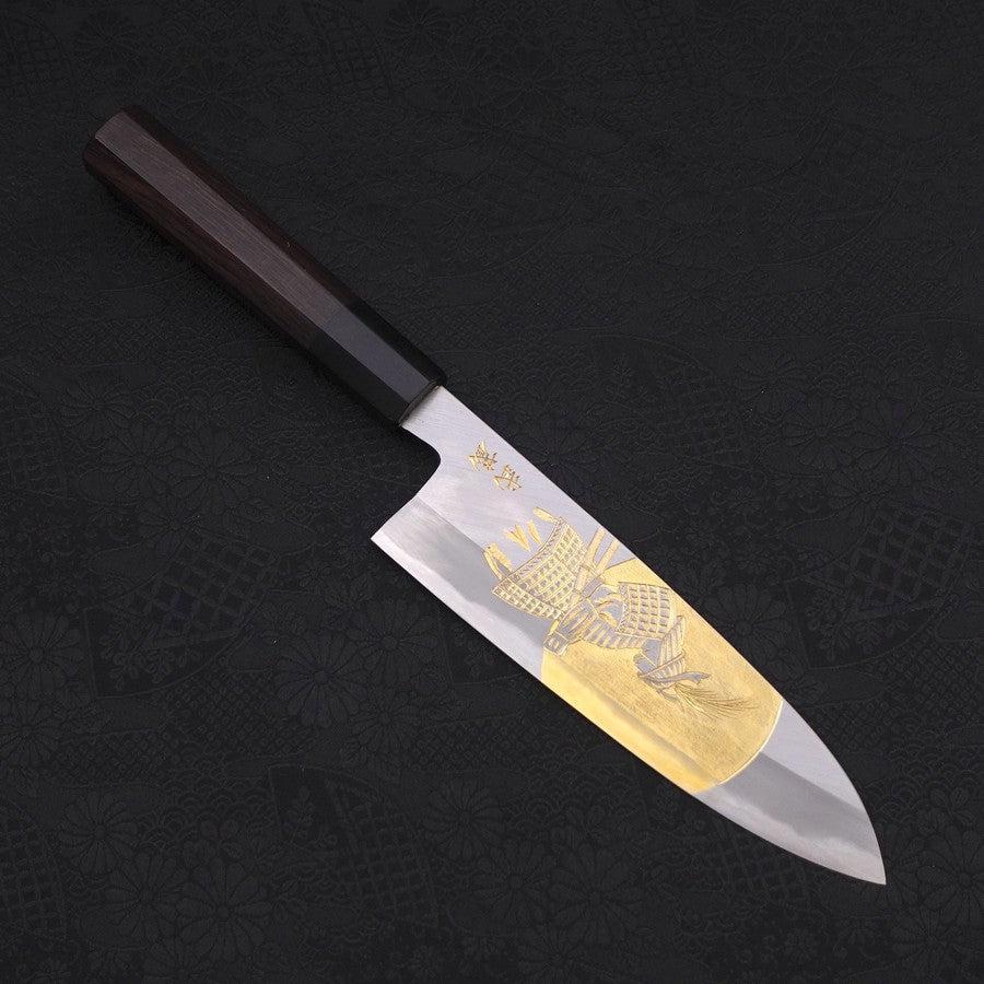 Santoku White Steel #2 Kasumi Chokin Samurai Full Moon Buffalo Ebony Handle 180mm-[Musashi]-[Japanese-Kitchen-Knives]