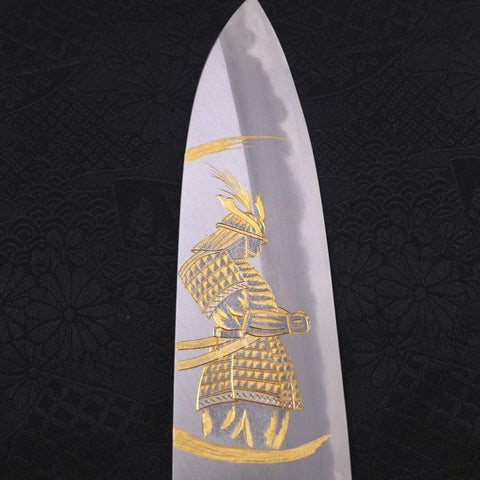 Santoku White Steel #2 Kasumi Chokin Samurai New Moon Buffalo Ebony Handle 180mm-[Musashi]-[Japanese-Kitchen-Knives]