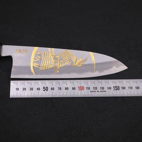 Santoku White Steel #2 Kasumi Chokin Samurai New Moon Buffalo Ebony Handle 180mm-[Musashi]-[Japanese-Kitchen-Knives]