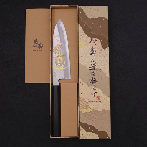 Santoku White Steel #2 Kasumi Chokin Samurai New Moon Buffalo Ebony Handle 180mm-[Musashi]-[Japanese-Kitchen-Knives]