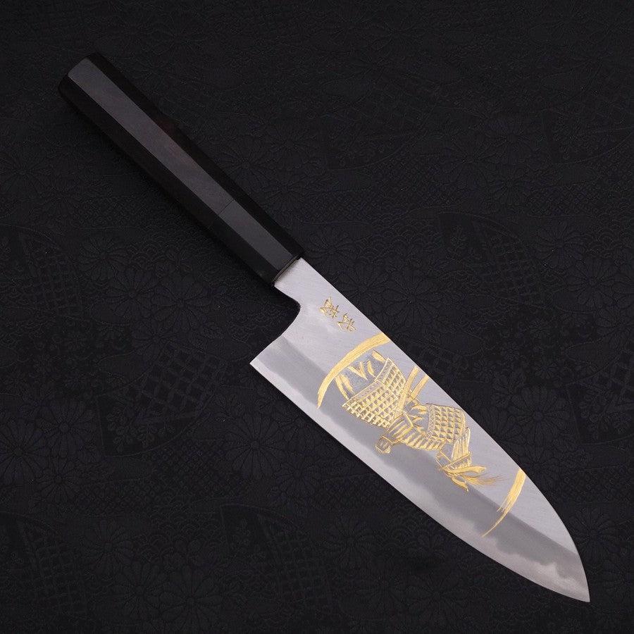 Santoku White Steel #2 Kasumi Chokin Samurai New Moon Buffalo Ebony Handle 180mm-[Musashi]-[Japanese-Kitchen-Knives]