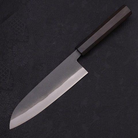 Santoku White Steel #2 Kurouchi Chokin Eagle Buffalo Ebony Handle 170mm-[Musashi]-[Japanese-Kitchen-Knives]