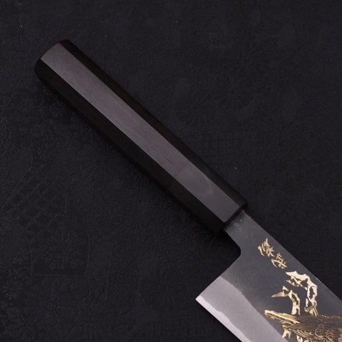 Santoku White Steel #2 Kurouchi Chokin Eagle Buffalo Ebony Handle 170mm-[Musashi]-[Japanese-Kitchen-Knives]