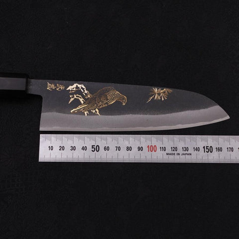 Santoku White Steel #2 Kurouchi Chokin Eagle Buffalo Ebony Handle 170mm-[Musashi]-[Japanese-Kitchen-Knives]