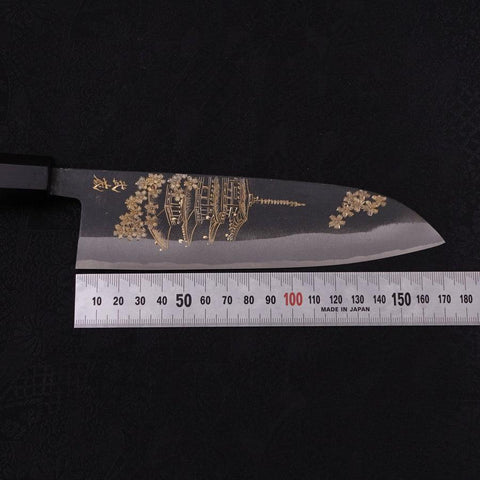 Santoku White Steel #2 Kurouchi Chokin Pagoda Buffalo Ebony Handle 170mm-[Musashi]-[Japanese-Kitchen-Knives]
