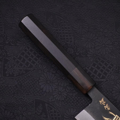 Santoku White Steel #2 Kurouchi Chokin Samurai Full Moon Buffalo Ebony Handle 170mm-[Musashi]-[Japanese-Kitchen-Knives]