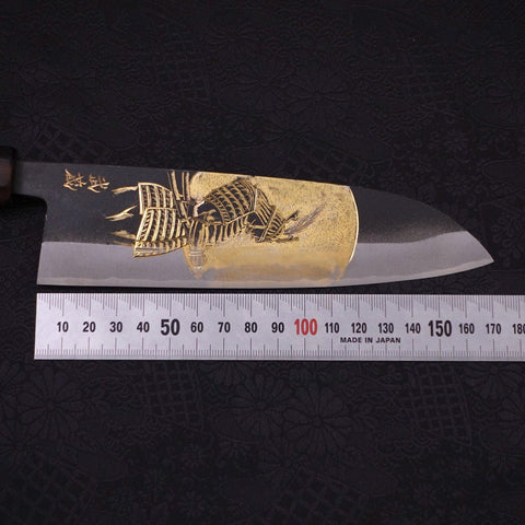 Santoku White Steel #2 Kurouchi Chokin Samurai Full Moon Buffalo Ebony Handle 170mm-[Musashi]-[Japanese-Kitchen-Knives]