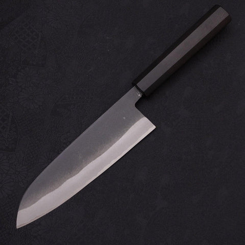 Santoku White Steel #2 Kurouchi Chokin Tiger-Bamboo Buffalo Ebony Handle 170mm-[Musashi]-[Japanese-Kitchen-Knives]