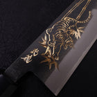 Santoku White Steel #2 Kurouchi Chokin Tiger-Bamboo Buffalo Ebony Handle 170mm-[Musashi]-[Japanese-Kitchen-Knives]