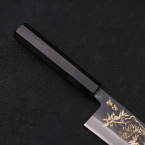 Santoku White Steel #2 Kurouchi Chokin Tiger-Bamboo Buffalo Ebony Handle 170mm-[Musashi]-[Japanese-Kitchen-Knives]