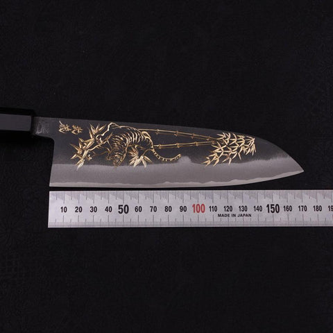 Santoku White Steel #2 Kurouchi Chokin Tiger-Bamboo Buffalo Ebony Handle 170mm-[Musashi]-[Japanese-Kitchen-Knives]