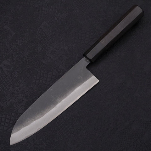 Santoku White Steel #2 Kurouchi Chokin Ukiyo-E Buffalo Ebony Handle 170mm-[Musashi]-[Japanese-Kitchen-Knives]