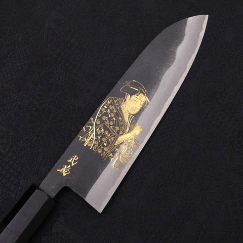 Santoku White Steel #2 Kurouchi Chokin Ukiyo-E Buffalo Ebony Handle 170mm-[Musashi]-[Japanese-Kitchen-Knives]