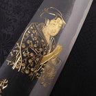 Santoku White Steel #2 Kurouchi Chokin Ukiyo-E Buffalo Ebony Handle 170mm-[Musashi]-[Japanese-Kitchen-Knives]