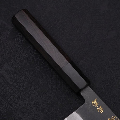 Santoku White Steel #2 Kurouchi Chokin Ukiyo-E Buffalo Ebony Handle 170mm-[Musashi]-[Japanese-Kitchen-Knives]