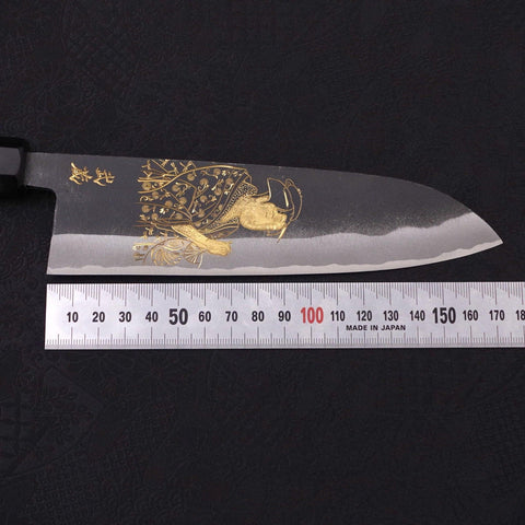 Santoku White Steel #2 Kurouchi Chokin Ukiyo-E Buffalo Ebony Handle 170mm-[Musashi]-[Japanese-Kitchen-Knives]