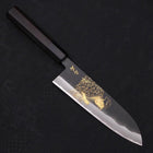 Santoku White Steel #2 Kurouchi Chokin Ukiyo-E Buffalo Ebony Handle 170mm-[Musashi]-[Japanese-Kitchen-Knives]