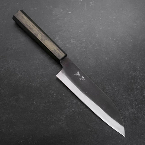 Santoku White Steel #2 Kurouchi Green Urushi Handle 165mm-[Musashi]-[Japanese-Kitchen-Knives]