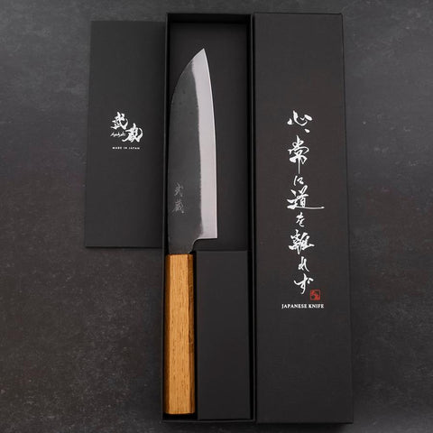 Santoku White Steel #2 Kurouchi Oak Handle 165mm-[Musashi]-[Japanese-Kitchen-Knives]