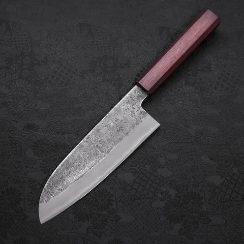 Santoku White Steel #2 Nashiji Stainless Clad Purple Urushi Handle 165mm-[Musashi]-[Japanese-Kitchen-Knives]