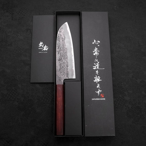 Santoku White Steel #2 Nashiji Stainless Clad Purple Urushi Handle 165mm-[Musashi]-[Japanese-Kitchen-Knives]