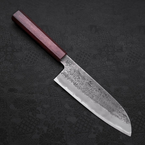 Santoku White Steel #2 Nashiji Stainless Clad Purple Urushi Handle 165mm-[Musashi]-[Japanese-Kitchen-Knives]