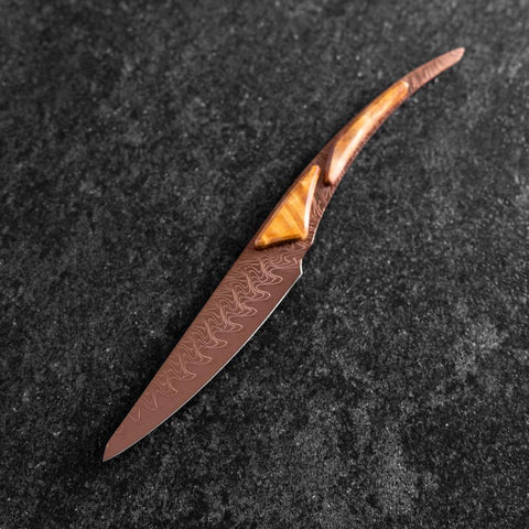 Steak knife VG-10 Mirror Damascus Maple Handle 100mm - Brown (3.9”)-[Musashi]-[Japanese-Kitchen-Knives]