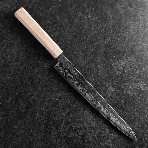 Sujihiki 440C Nashiji Damascus Mirror White Urushi Handle 240mm-[Musashi]-[Japanese-Kitchen-Knives]