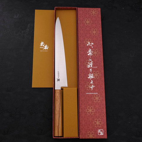 Sujihiki AUS-10 Polished Oak Handle 240mm-[Musashi]-[Japanese-Kitchen-Knives]