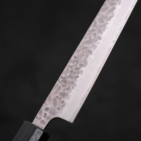 Sujihiki AUS-10 Tsuchime Damascus Dark Blue Urushi Handle 240mm (9.4”)