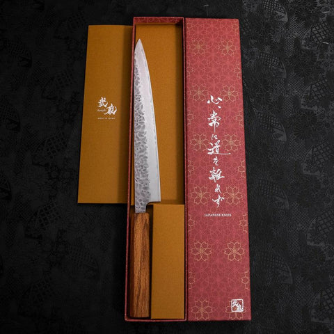 Sujihiki AUS-10 Tsuchime Damasco Mango de Roble 240mm
