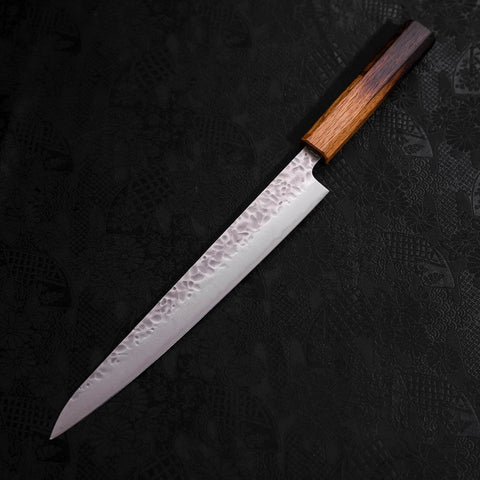 Sujihiki AUS-10 Tsuchime Damascus Yaki Urushi Handle 240mm-[Musashi]-[Japanese-Kitchen-Knives]