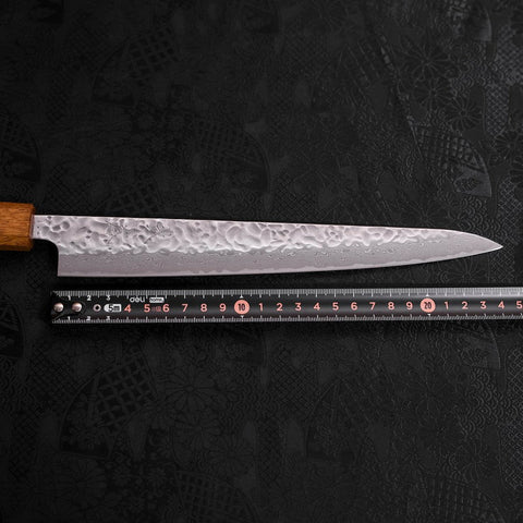 Sujihiki AUS-10 Tsuchime Damascus Yaki Urushi Handle 240mm-[Musashi]-[Japanese-Kitchen-Knives]