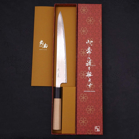 Sujihiki AUS-10 Wave Damascus Buffalo Magnolia Handle 240mm (9.4”)