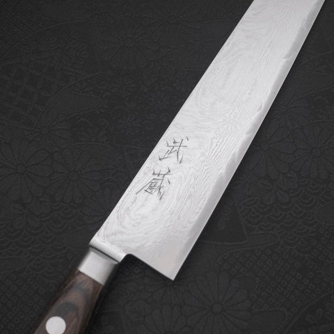 Sujihiki AUS-10 Wave Nickel Damascus Western Handle 240mm-[Musashi]-[Japanese-Kitchen-Knives]