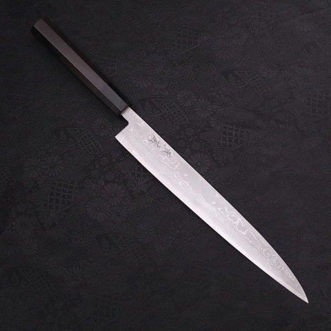 Sujihiki Blue Steel #2 Damascus Buffalo Ebony Handle 270mm (10.6”)