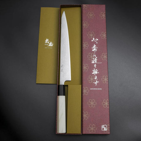 Sujihiki SLD Damascus Buffalo Magnolia Handle 240mm (9.4”)-[Musashi]-[Japanese-Kitchen-Knives]