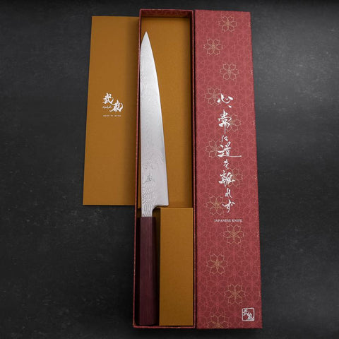 Sujihiki SLD Damascus Purple Urushi Handle 240mm-[Musashi]-[Japanese-Kitchen-Knives]
