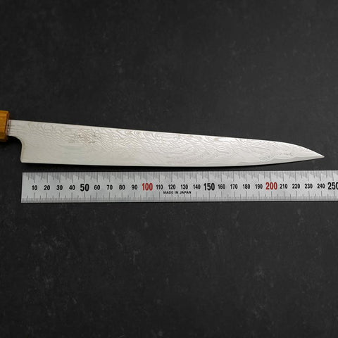 Sujihiki SLD Wave Damascus Oak Handle 240mm-[Musashi]-[Japanese-Kitchen-Knives]