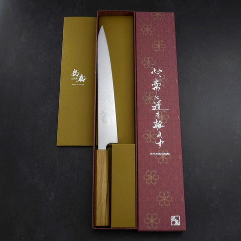Sujihiki SLD Wave Damascus Oak Handle 240mm-[Musashi]-[Japanese-Kitchen-Knives]