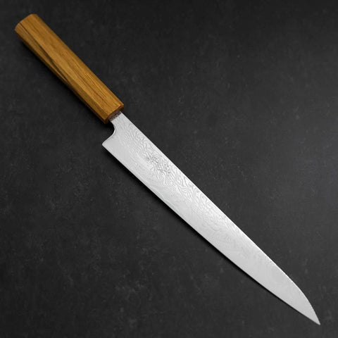 Sujihiki SLD Wave Damascus Oak Handle 240mm-[Musashi]-[Japanese-Kitchen-Knives]