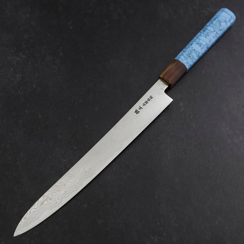 Sujihiki Silver Steel #3 Nickel Damascus Buffalo Turquoise Handle 270mm-[Musashi]-[Japanese-Kitchen-Knives]