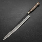 Sujihiki Stainless Clad Blue Super Kurouchi Tsuchime Western Brown Handle 240mm-[Musashi]-[Japanese-Kitchen-Knives]