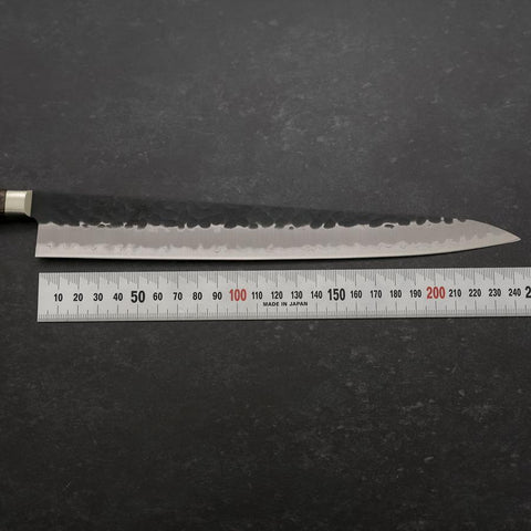 Sujihiki Stainless Clad Blue Super Kurouchi Tsuchime Western Brown Handle 240mm-[Musashi]-[Japanese-Kitchen-Knives]